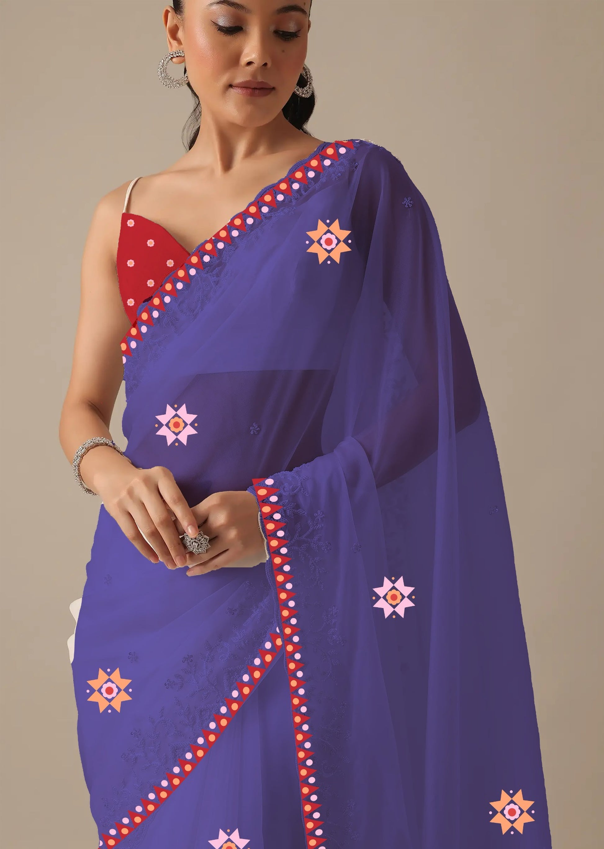 Zohra blue handcrafted mul cotton saree, lightweight cotton saree online by Shayora